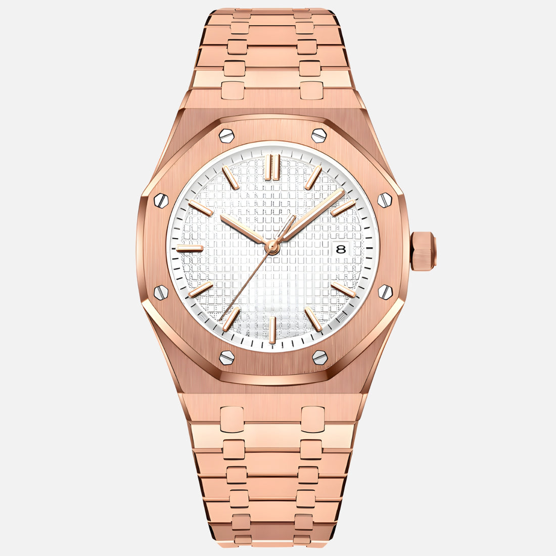 monarch krnno men’s quartz watch front view rose gold
