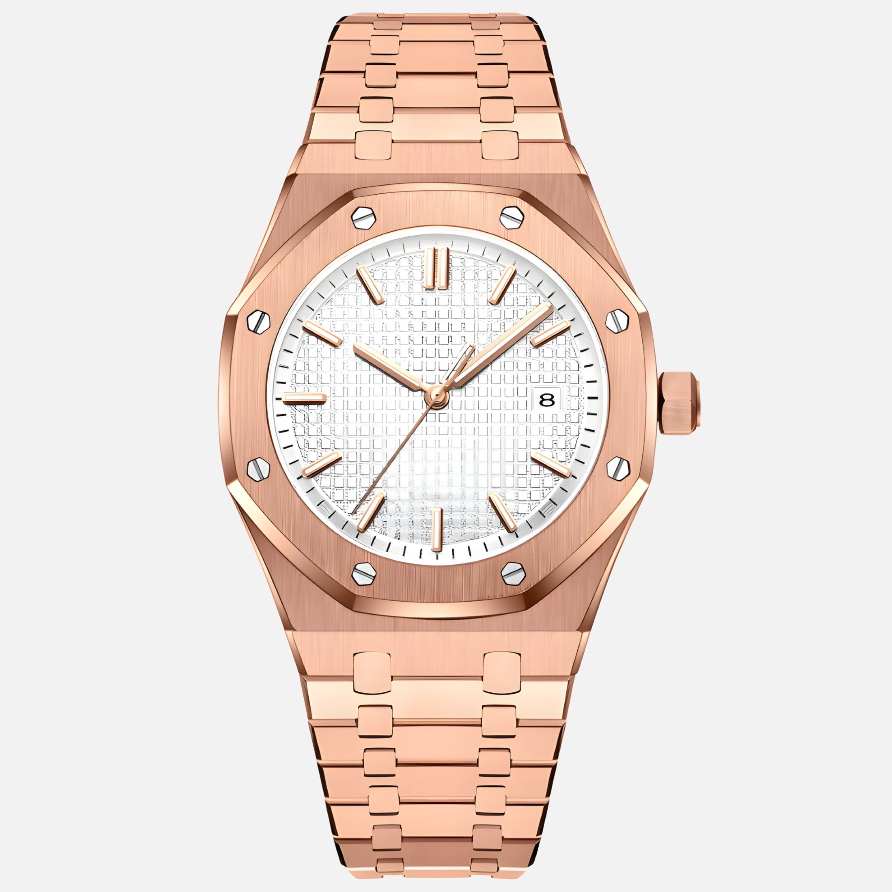 monarch krnno men’s quartz watch front view rose gold
