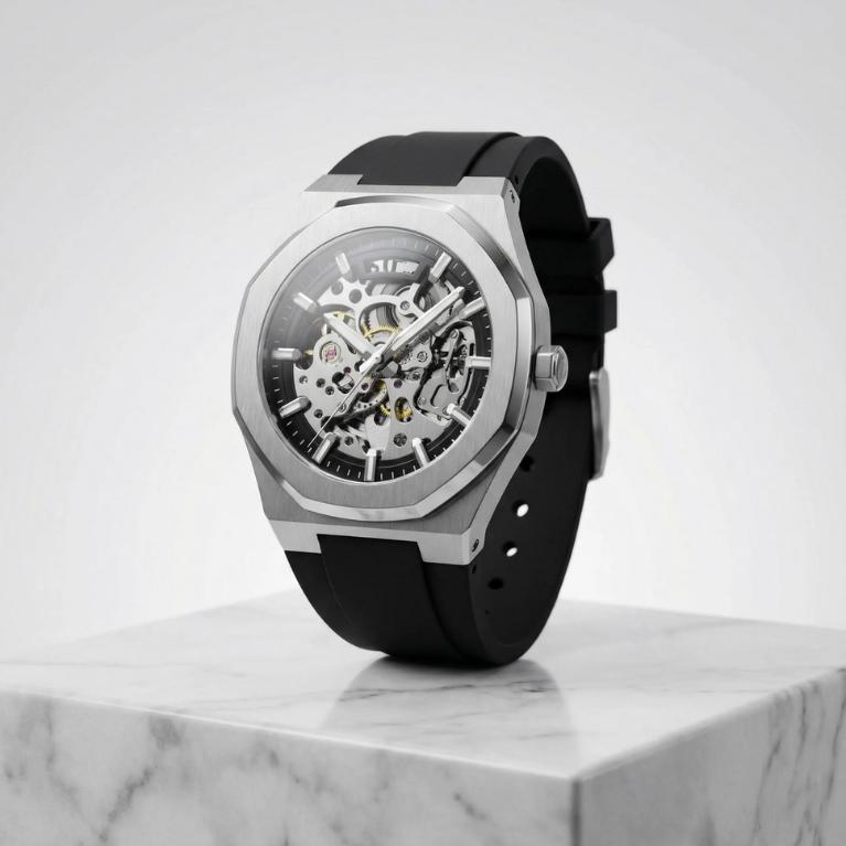 SPECTRAL stainless-steel skeleton watch with exposed mechanical movement