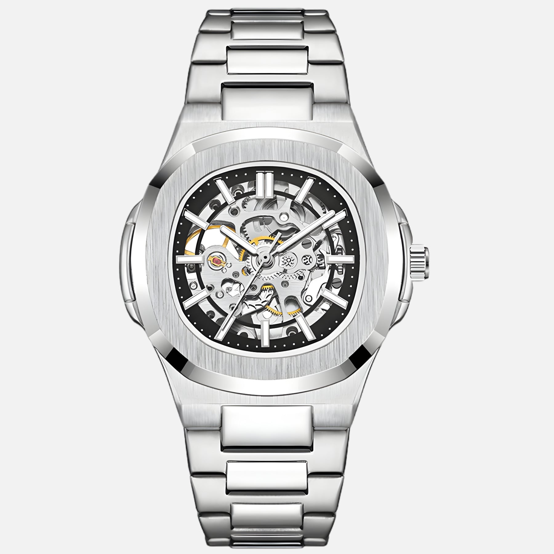 OCEAN automatic skeleton watch silver with black dial – front view