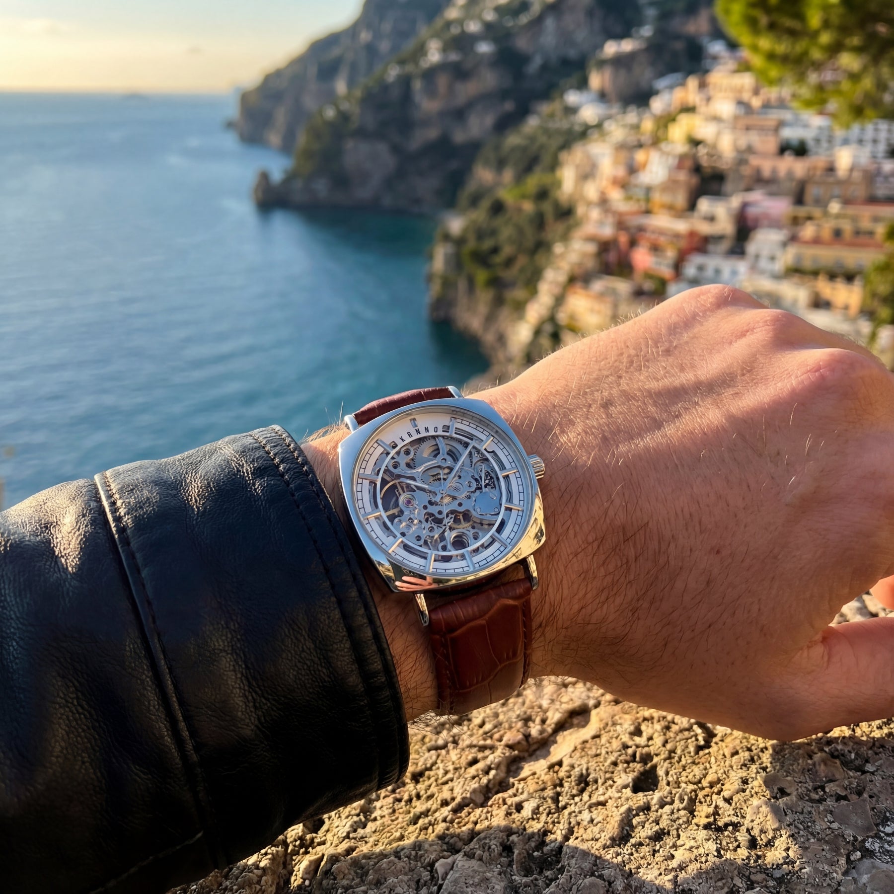 ARION men’s skeleton watch – close-up dial with visible gears
