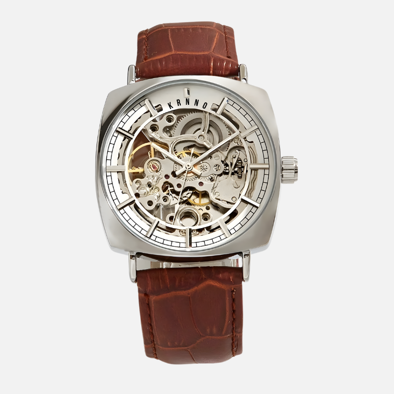 ARION men’s skeleton watch front view – open mechanical dial