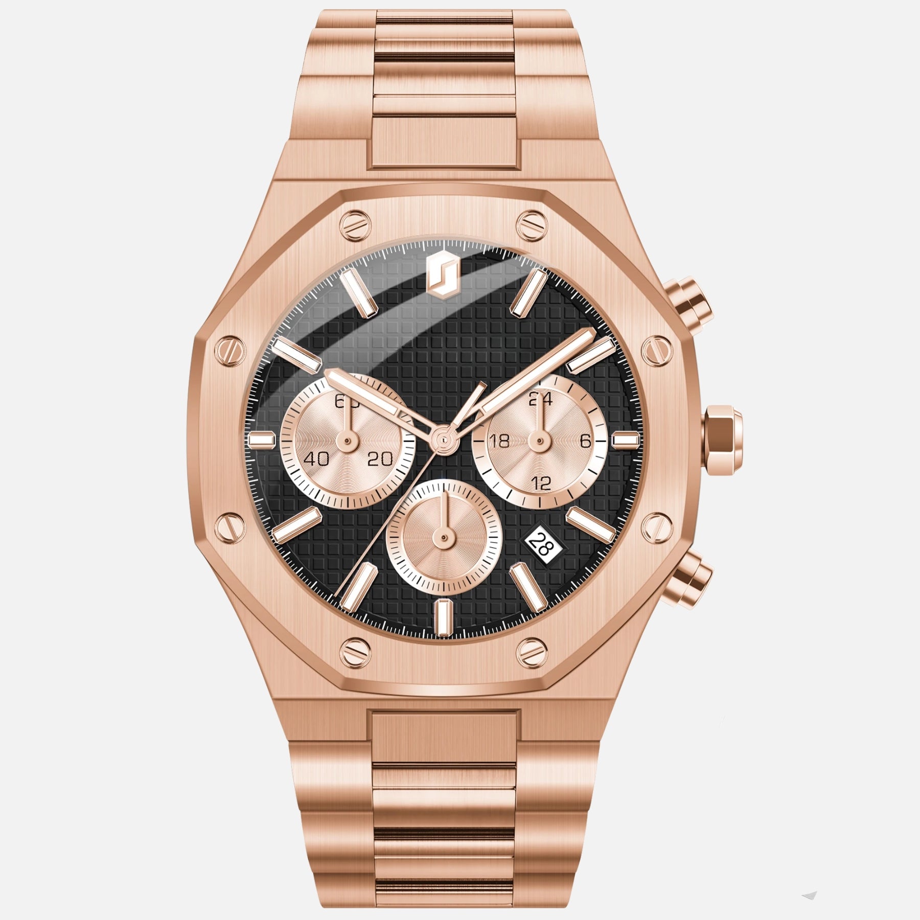 SAPHRON KRNNO men’s chronograph watch rose gold black dial