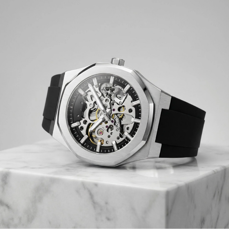 SPECTRAL stainless-steel skeleton watch with exposed mechanical movement