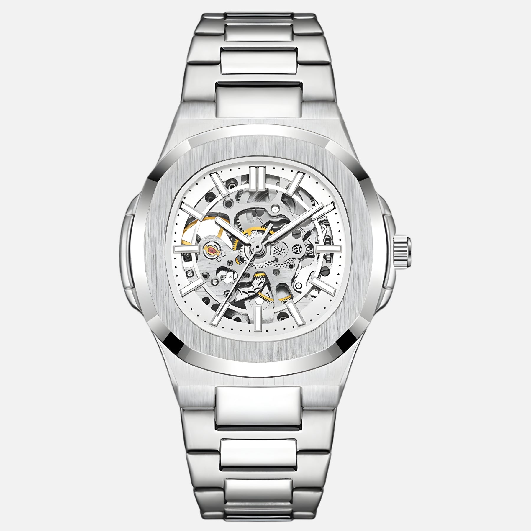 OCEAN automatic skeleton watch silver with white dial – front view