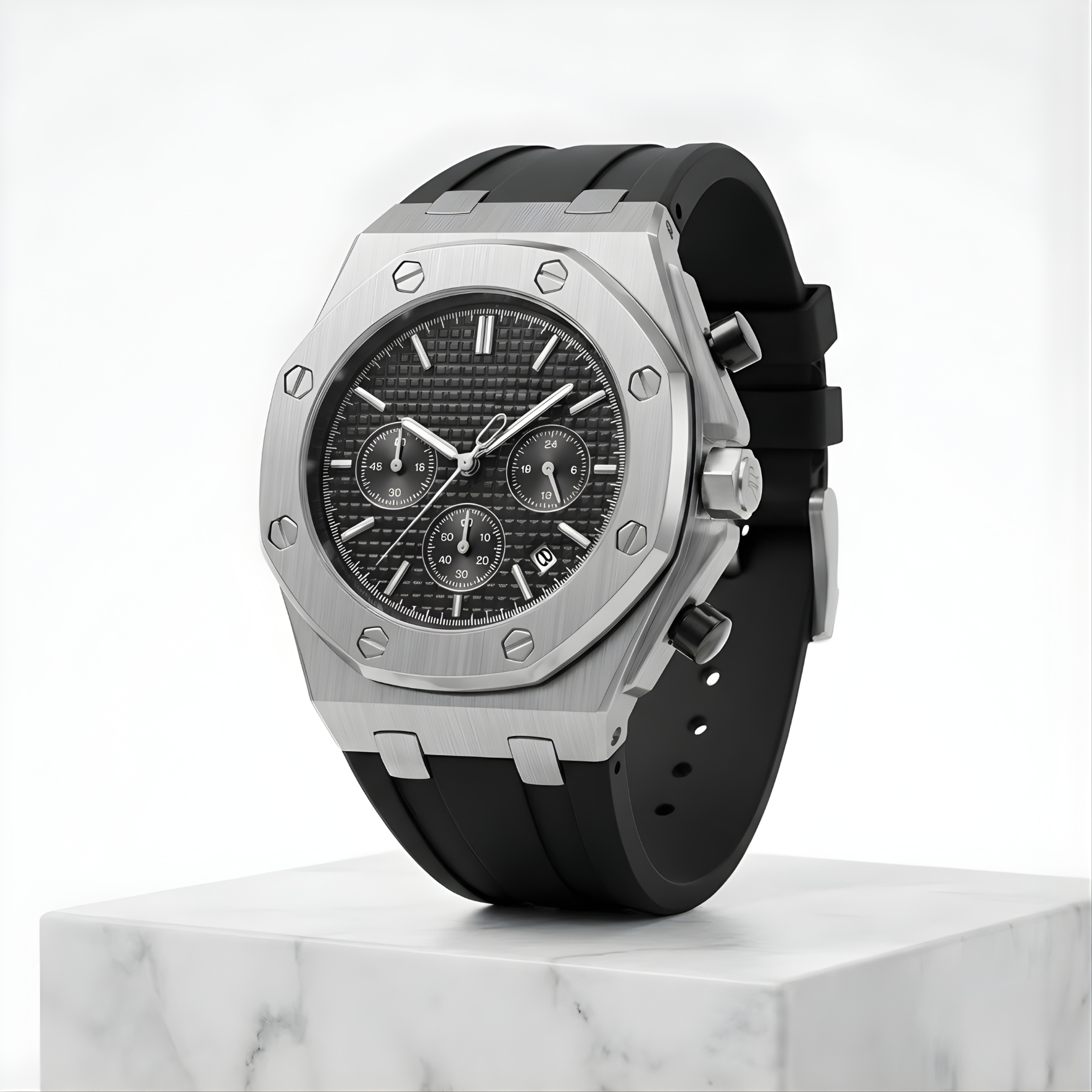 CHRONOX chronograph watch on wrist silver black