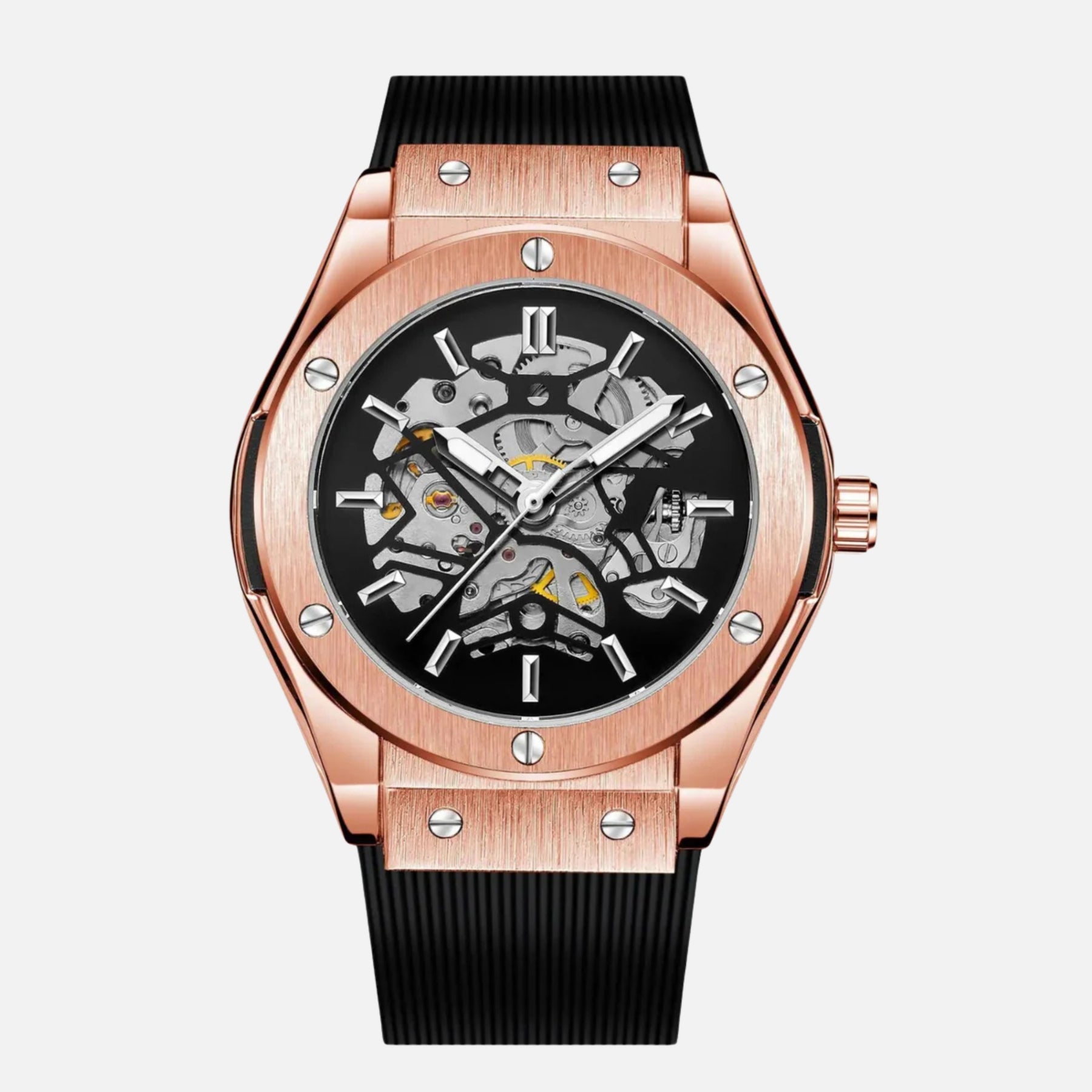 PHANTOM rose gold skeleton watch – exposed gear movement