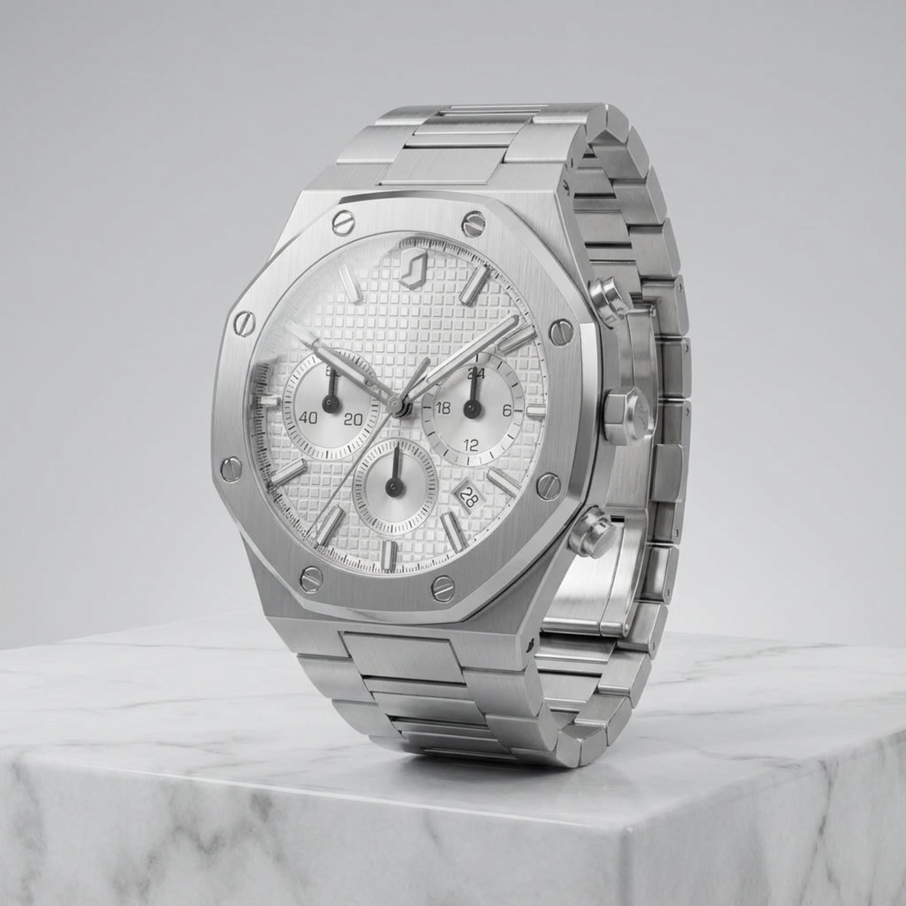 SAPHRON KRNNO men’s chronograph watch silver white dial