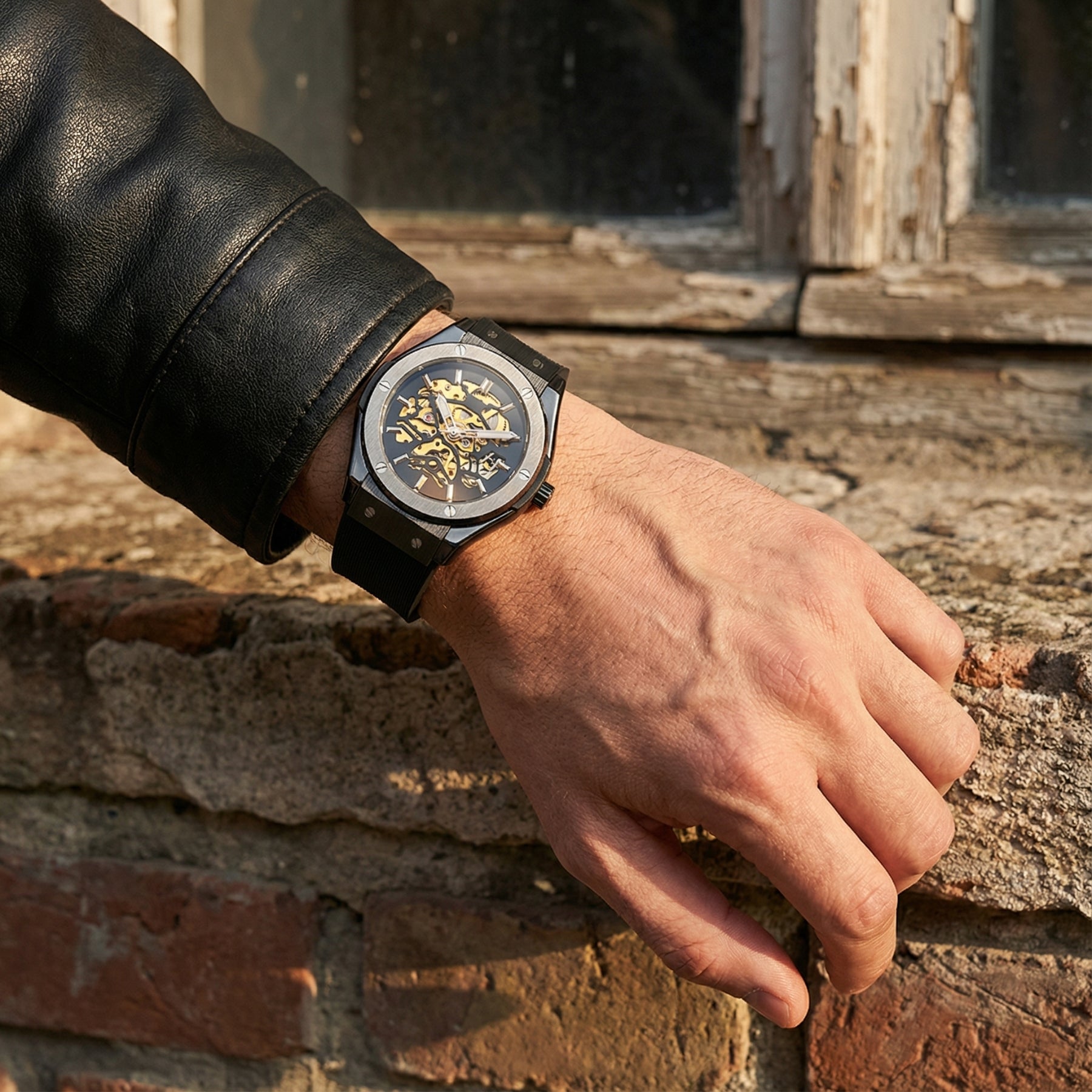 PHANTOM black skeleton watch – luxury mechanical timepiece for men