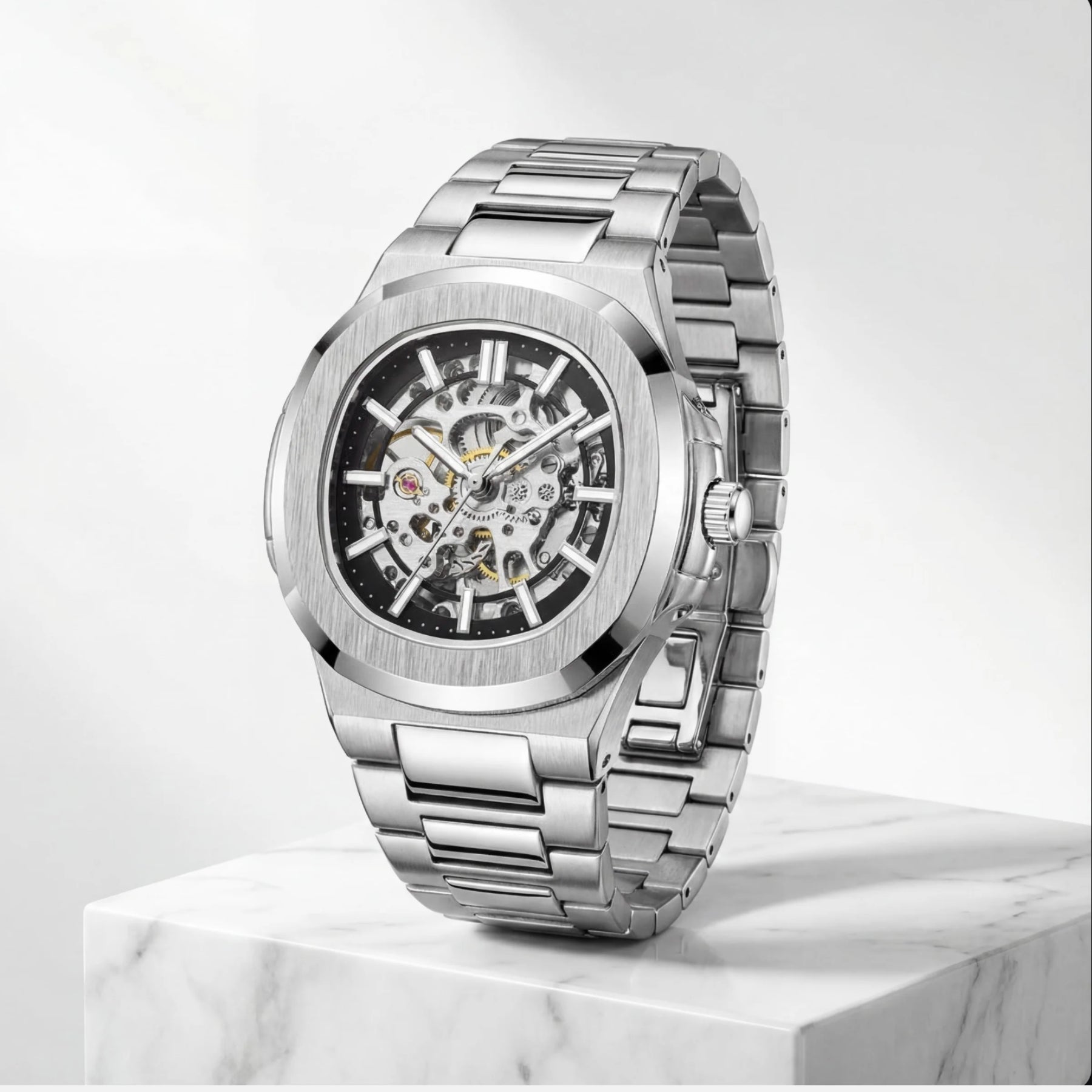 OCEAN skeleton watch on marble background – black dial