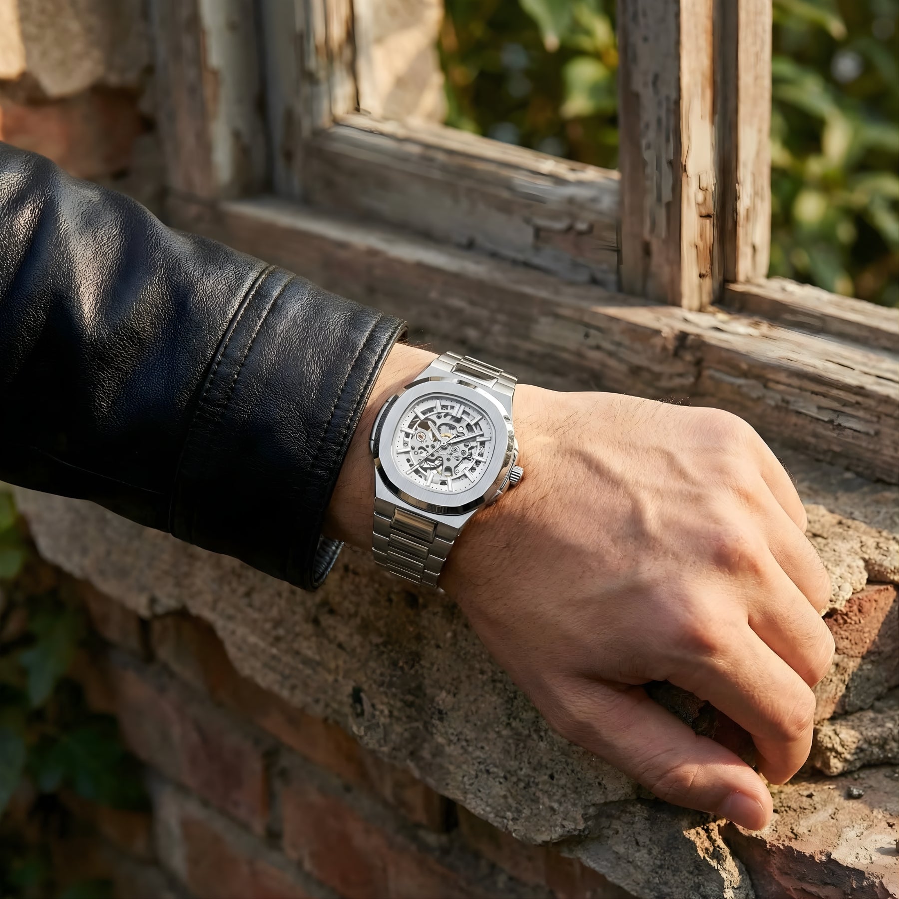 OCEAN skeleton mechanical watch on wrist – outdoor lifestyle