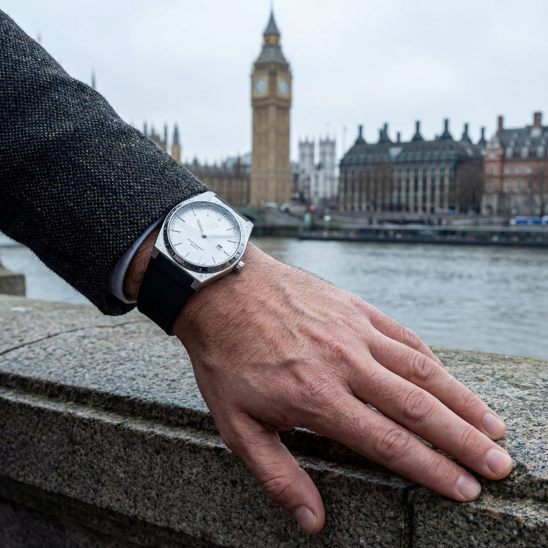 ARION KRNNO men’s quartz watch with white dial and black silicone strap