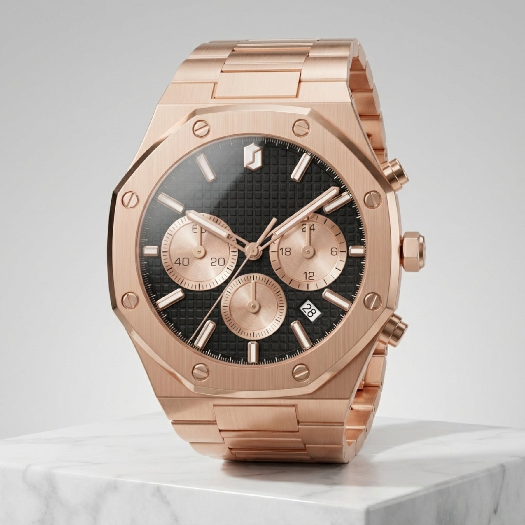 SAPHRON KRNNO men’s chronograph watch rose gold black dial
