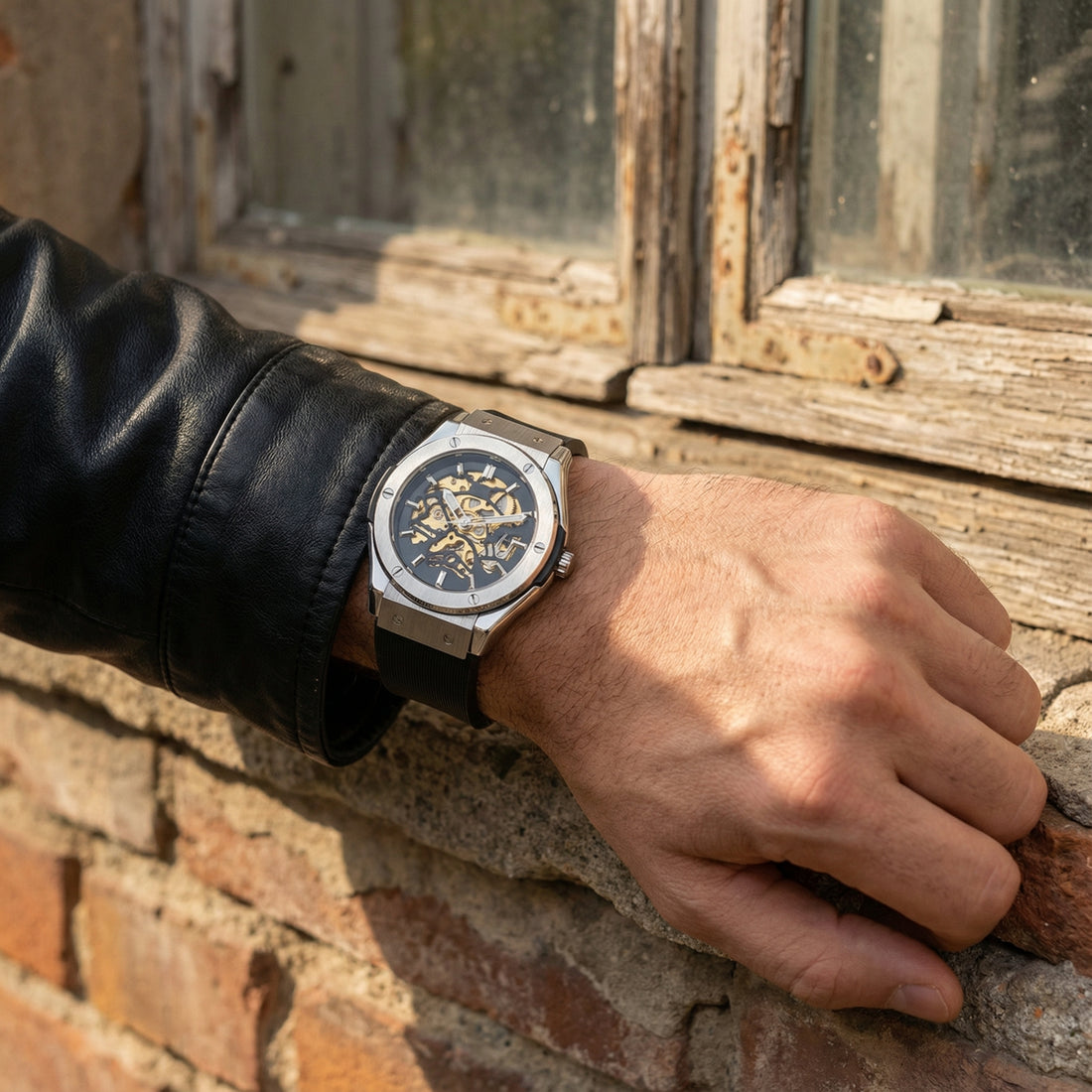 PHANTOM men’s skeleton watch in silver – open-heart mechanical design