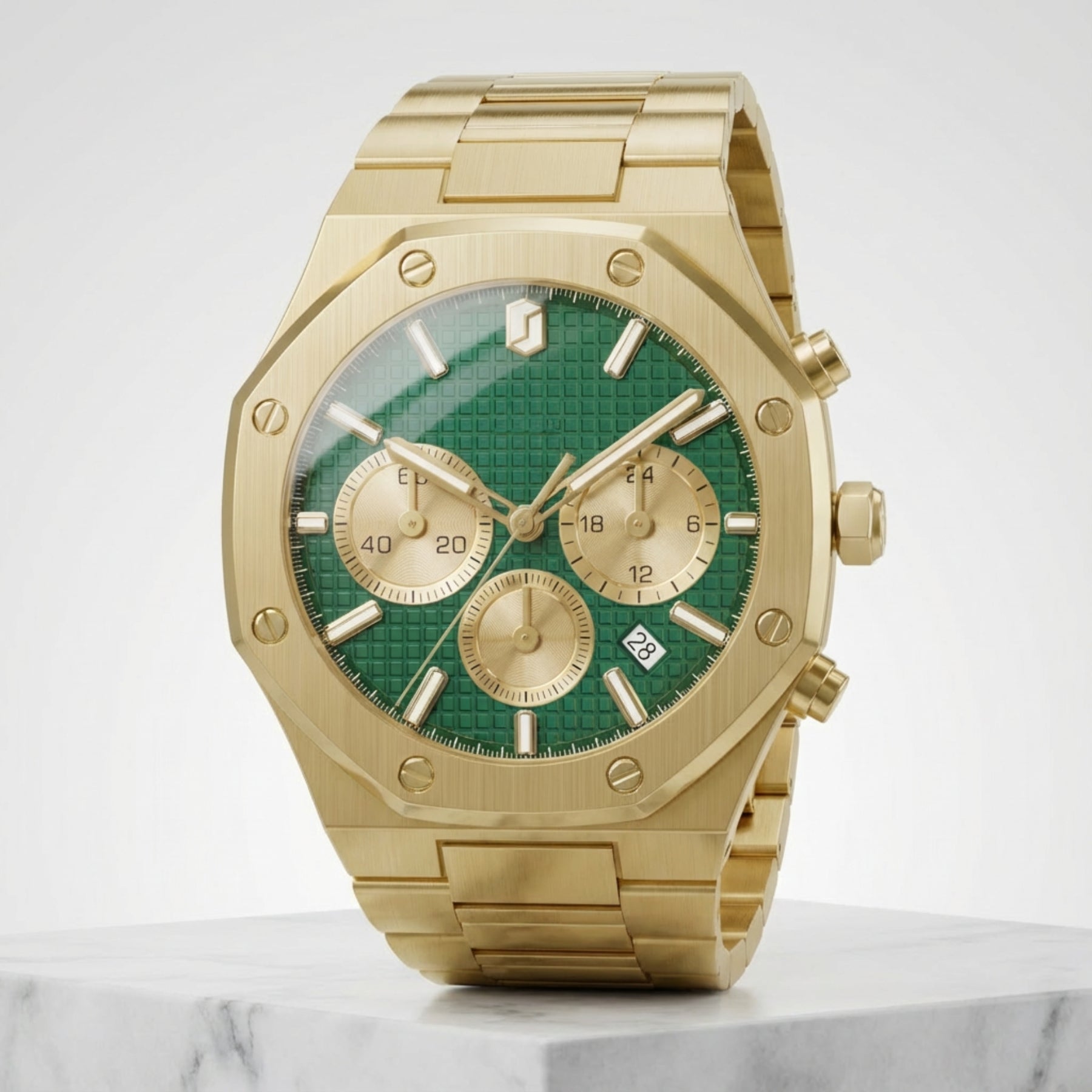 SAPHRON KRNNO men’s chronograph watch gold green dial