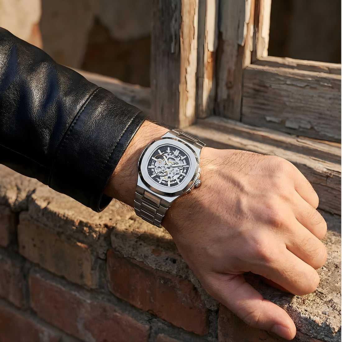 OCEAN automatic skeleton watch silver with black dial – front view