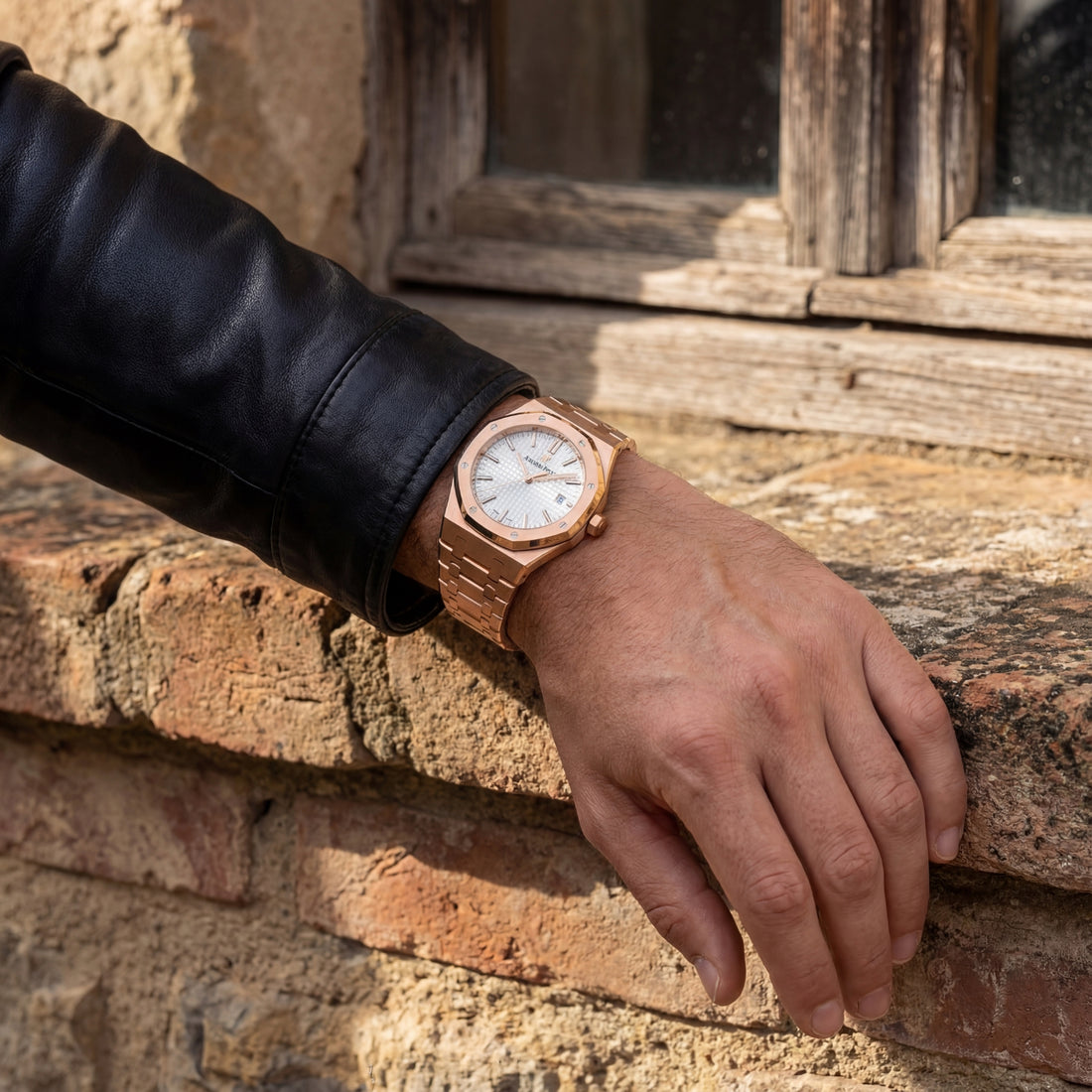 monarch krnno men’s quartz watch front view rose gold