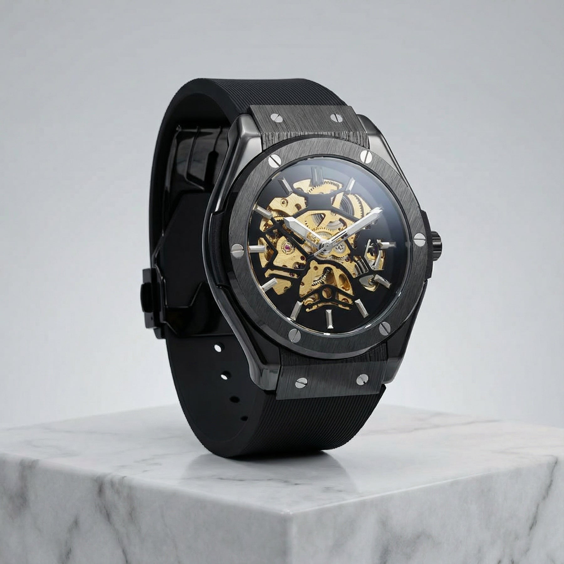 PHANTOM black skeleton watch – luxury mechanical timepiece for men