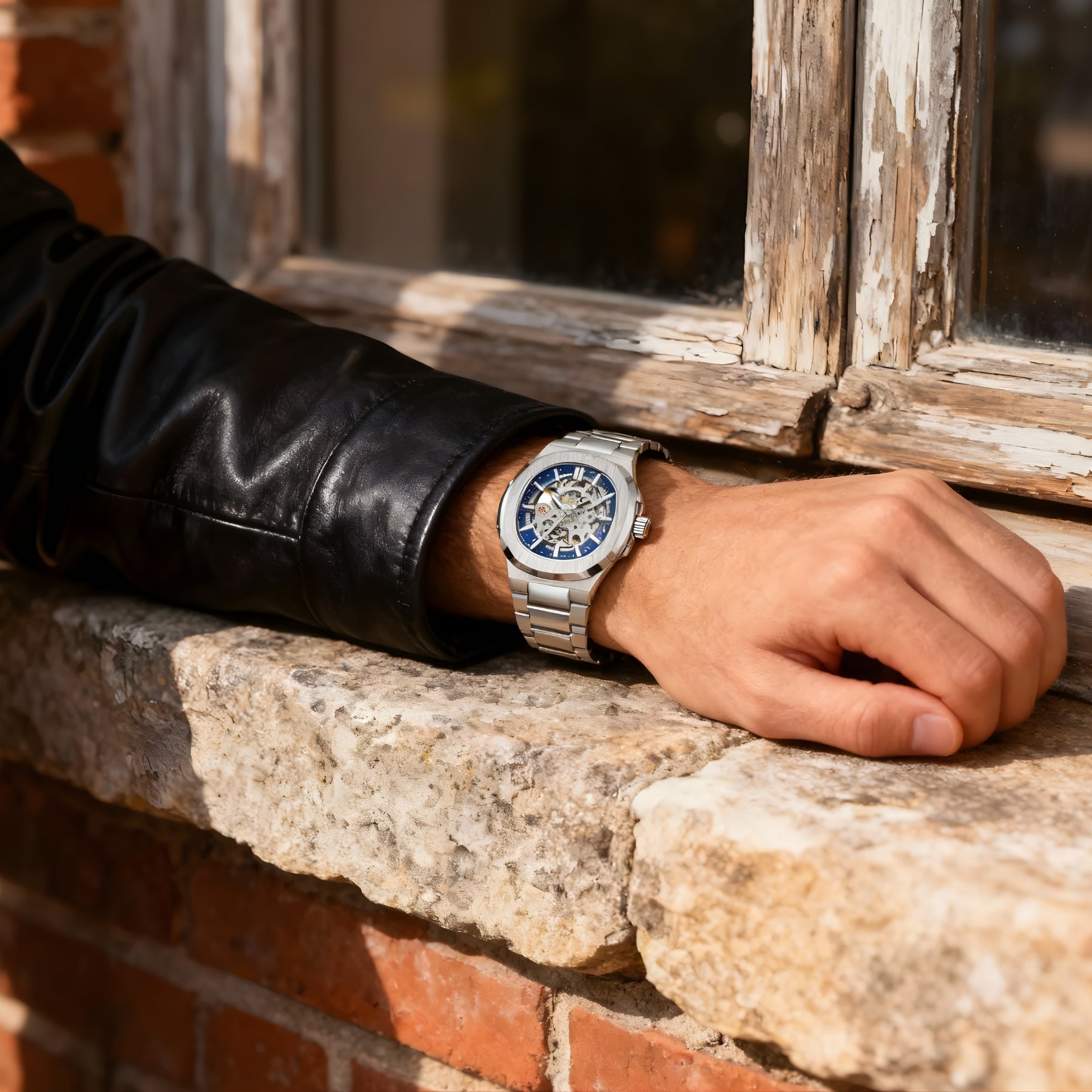 OCEAN skeleton mechanical watch on wrist – outdoor lifestyle