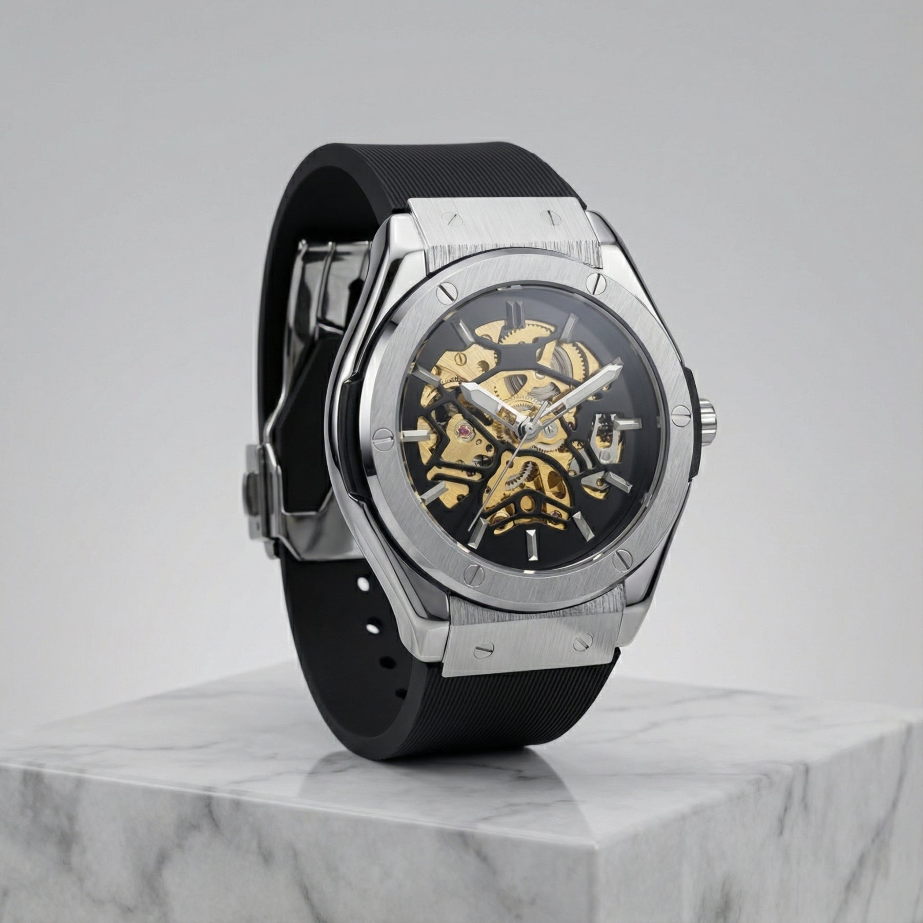 PHANTOM men’s skeleton watch in silver – open-heart mechanical design