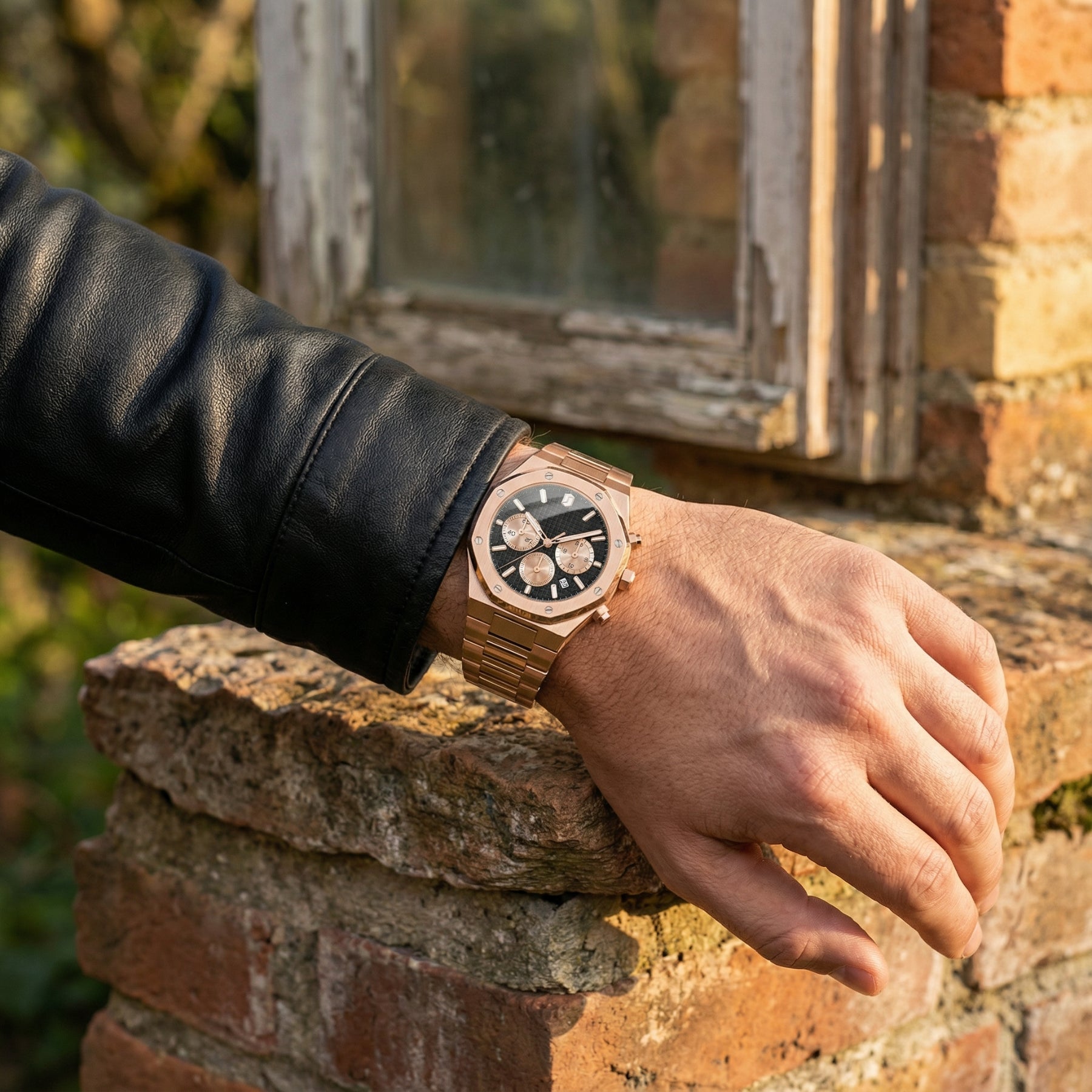 SAPHRON KRNNO men’s chronograph watch rose gold black dial